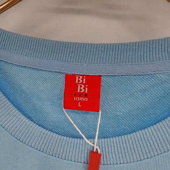 Bibisama Oni Girl "Eat my shorts" Sweatshirt Light Blue Size Large NWT - Picture 2 of 6